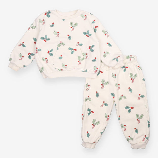 Sweater & Joggers White Festive Holly Print