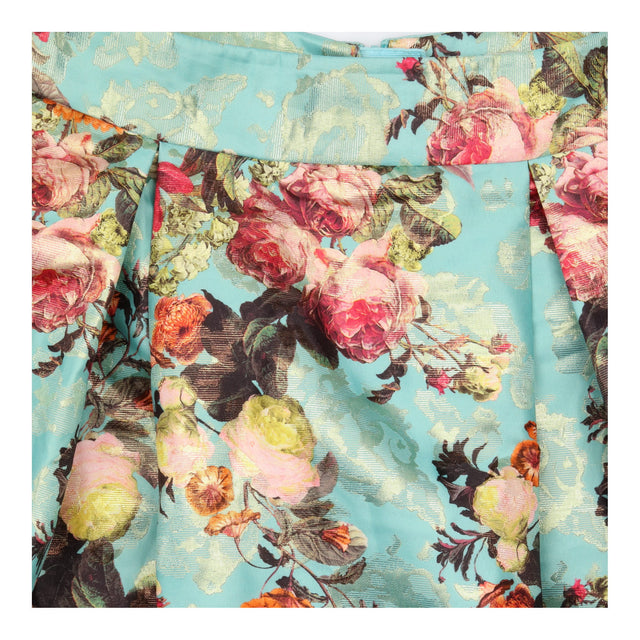 Skirt Turquoise Gold Metallic Floral Jacquard Plea