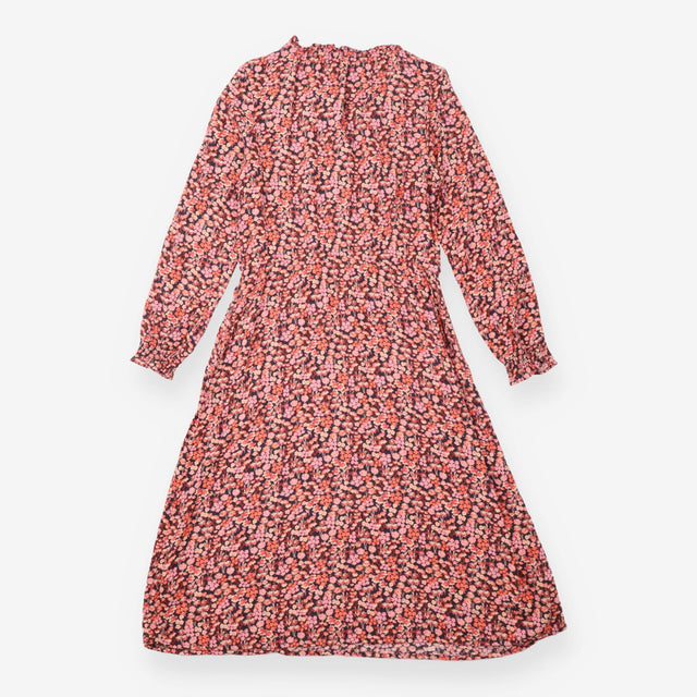 Pink Coral Ditsy Floral Drawstring Midi Dr