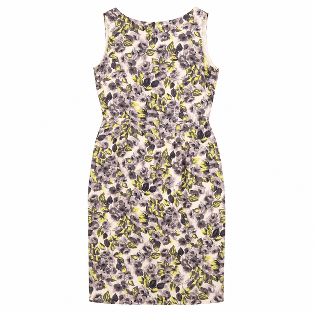 Sleeveless Dress Grey Yellow Floral Silk Blend