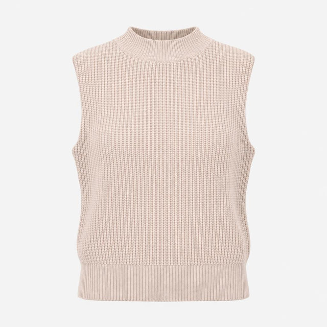 Oatmeal Beige Chunky Rib High Neck Knitted Tank To