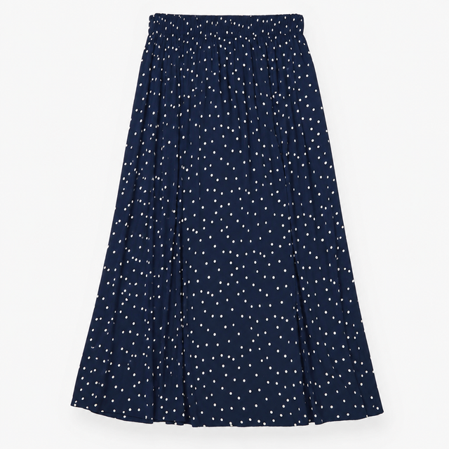 Midi Skirt Polka Dot Button Detail Navy