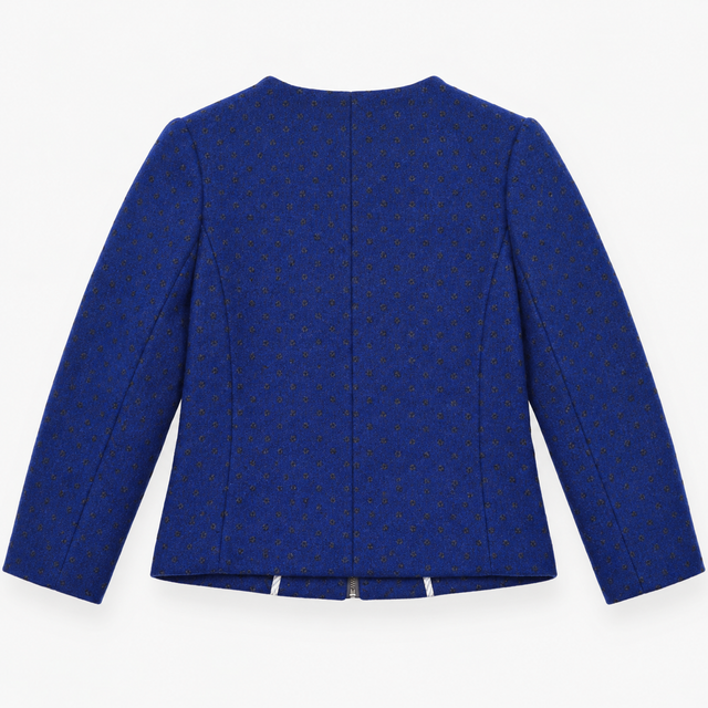Jacket Blue Textured Gold Dot Pattern Round Neck