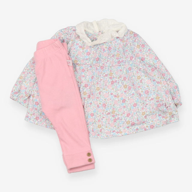 Dress and leggings pink ditsy with collar