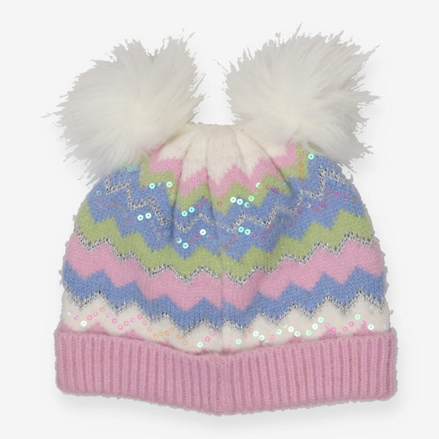Bobble Hat Pink Fairaisle Sequin