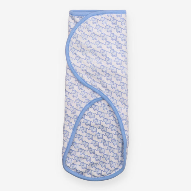 Swaddle wrap white with blue elephants