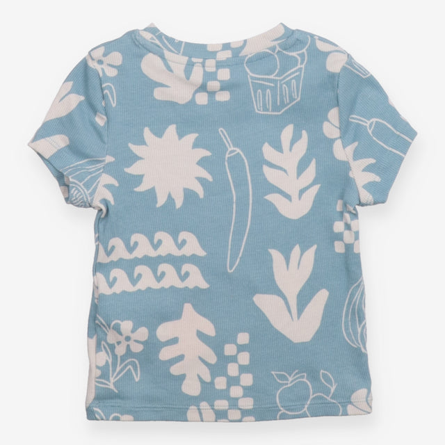 T-shirt ribbed blue flowers and fruits
