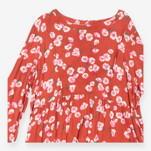 Maternity Dress Rust Pink Floral Long Sleeve Smock
