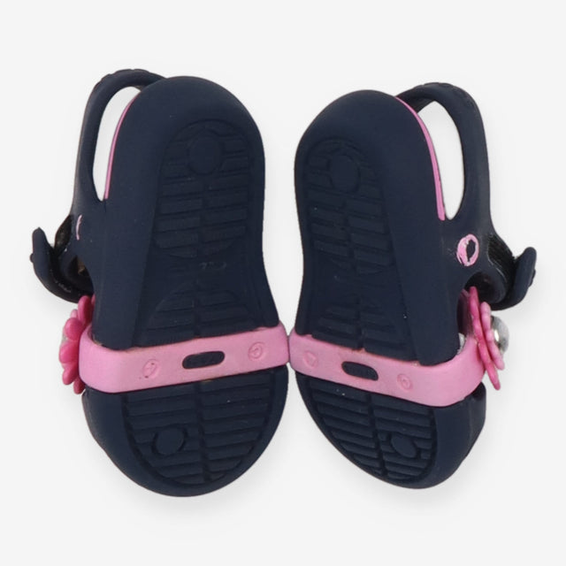 Navy Croc Sandals with Pink Flower