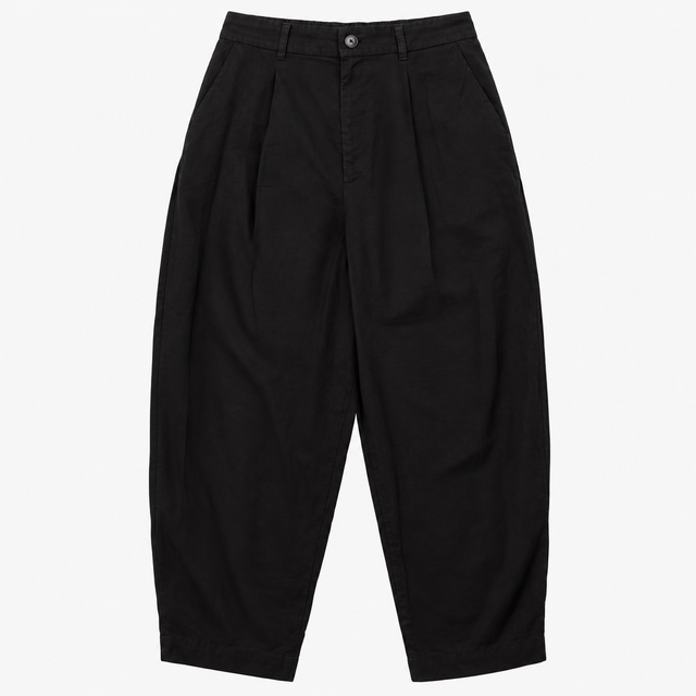 Black Linen Viscose Blend Pleated High Waist Trous