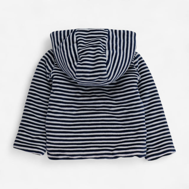 Blue and White Stripe Velour Cardigan