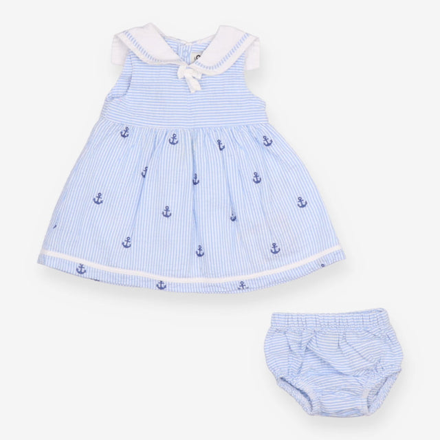 Dress with bloomers sailor anchor blue and white