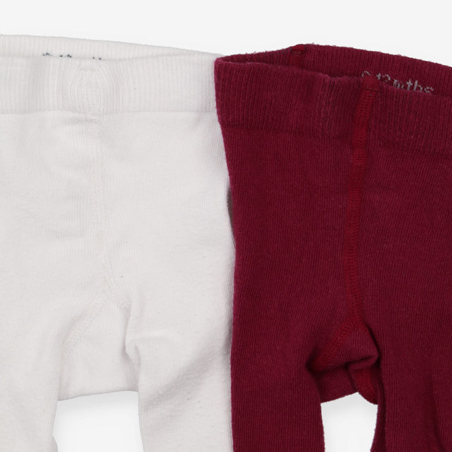 Tights 2pc white burgundy non slip feet