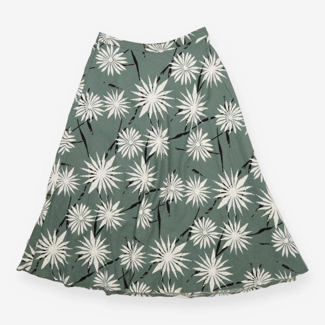 Clemence Green Print Linen Blend Midi Skirt
