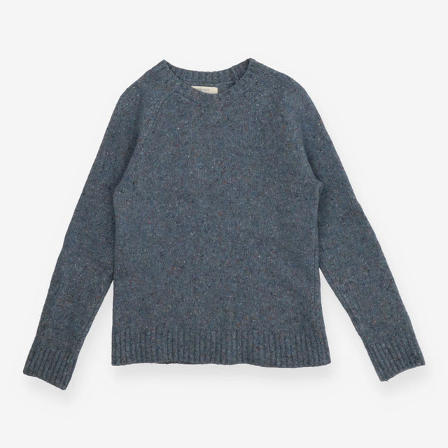 Blue Flecked Recycled Wool Crew Neck Knit Sweater