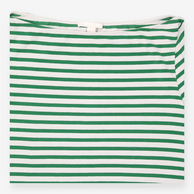 Breton Top Green White Stripe Wide Neck Cotton