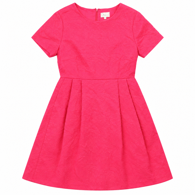 Bright Pink Floral Jacquard Short Sleeve Fit & Fla