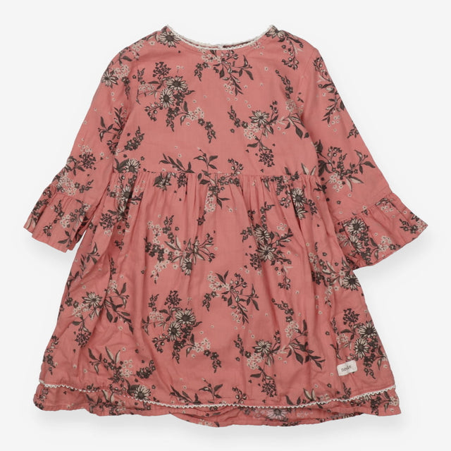 Dress Long Ruffle Sleeve Pink with Flower patterns