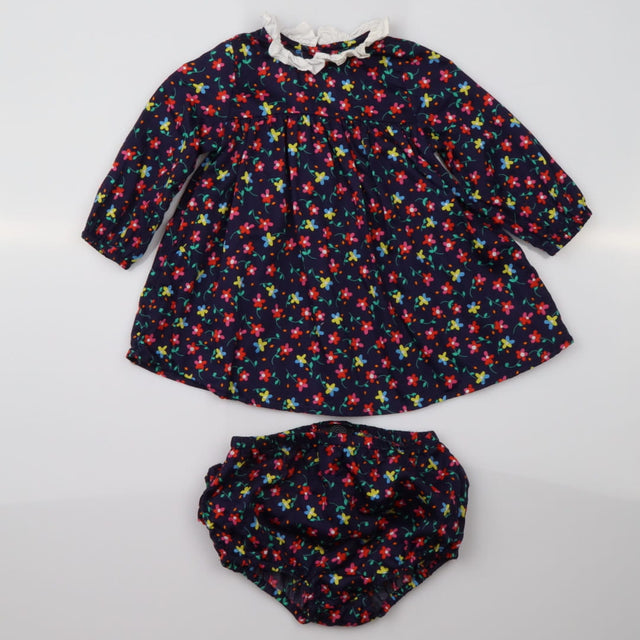 White Frill Collared Dress Navy with Multi Coloure