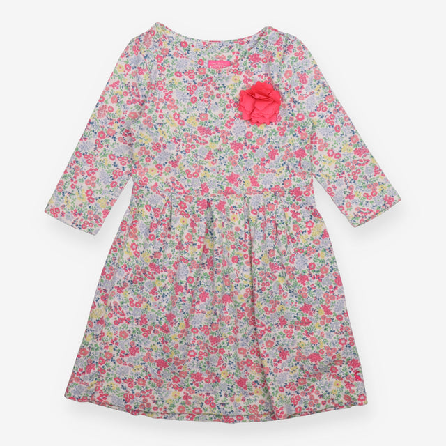 Dress Long Sleeve Floral with Pink Flower Applique