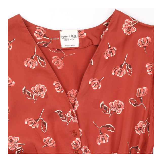 Midi Dress Rust Floral TENCEL V Neck