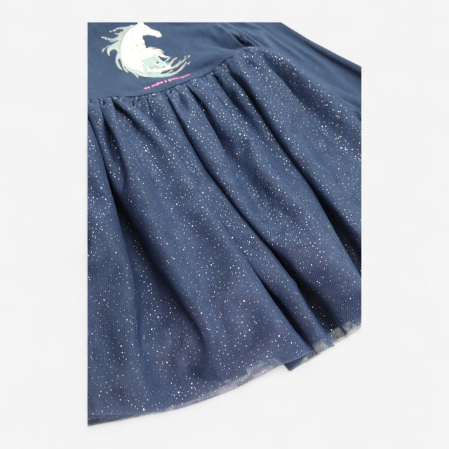 Dress Jersey Navy Frozen Print with Sparkly Tulle