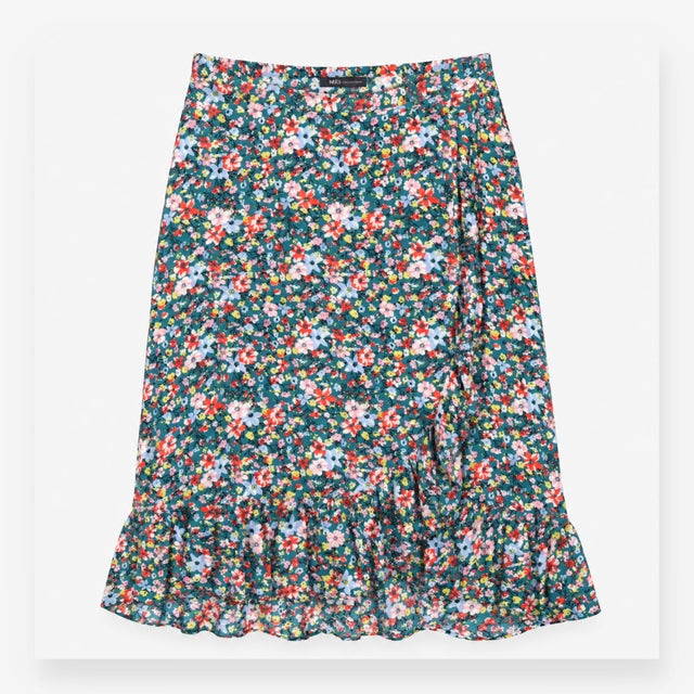 Floral Tiered Midi Skirt Multicoloured Print Visco