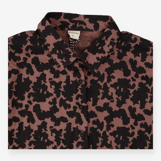Shirt dress mocha and black absract print