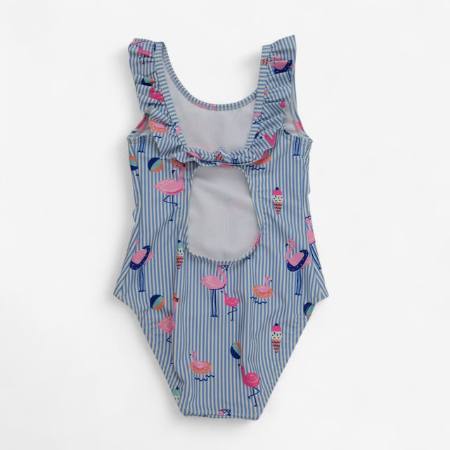 Swimsuit Blue and White Stripe with Flamingos