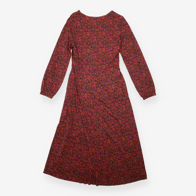 Midi Dress Pink Abstract Print V-Neck Long Sleeve
