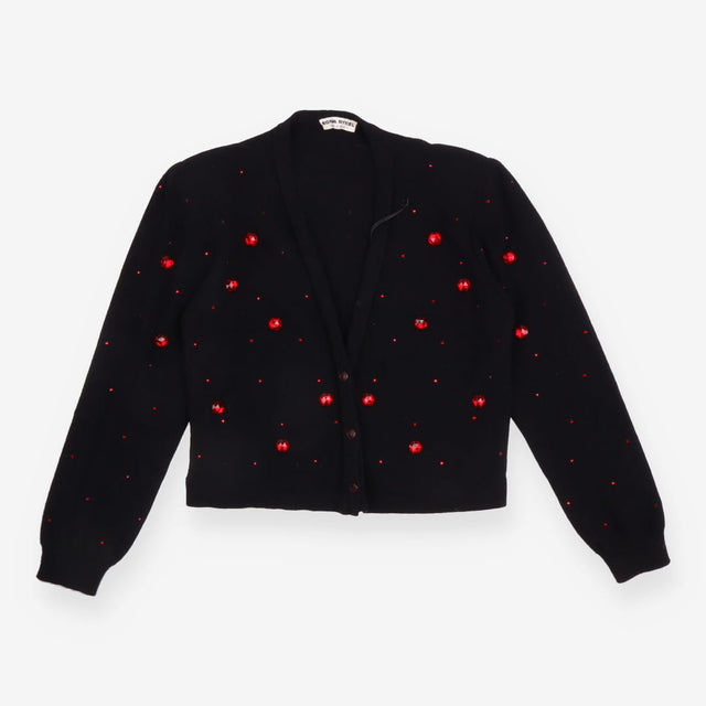Cardigan Black Red Jewel Embellished V Neck Knit