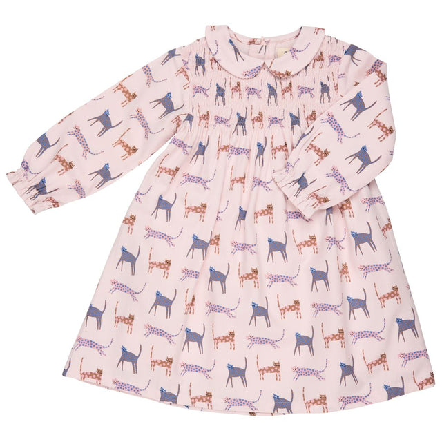 Smock Peter Pan collar dress - Pink Cats