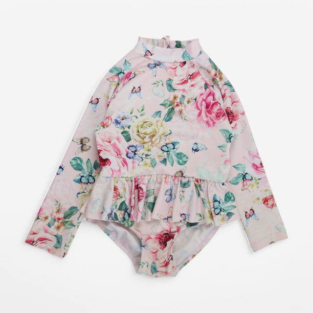 Swim costume Long Sleeve Pink Floral Tutu