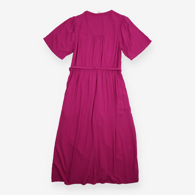 Magenta Pink Textured Button Through Midi