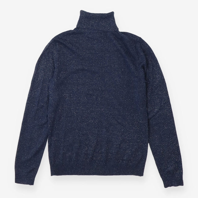 Blue Sparkle Roll‑Neck Jumper Metallic Knit