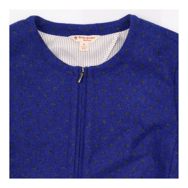 Jacket Blue Textured Gold Dot Pattern Round Neck
