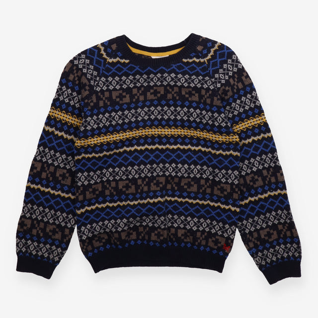 Sweater knit Navy blue white brown design