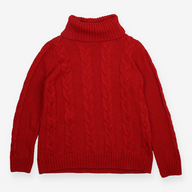 Red Cable Knit Roll Neck Jumper Wool Blend