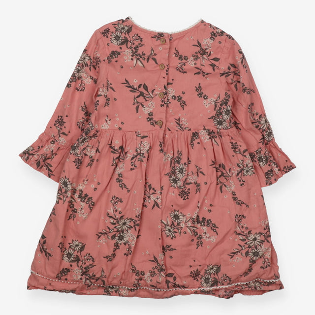 Dress Long Ruffle Sleeve Pink with Flower patterns