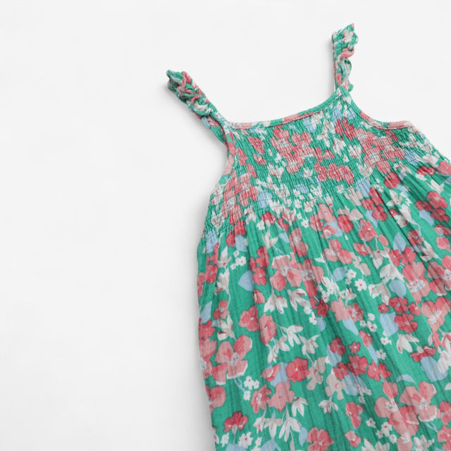 Dress Woven Summer Green Floral Print