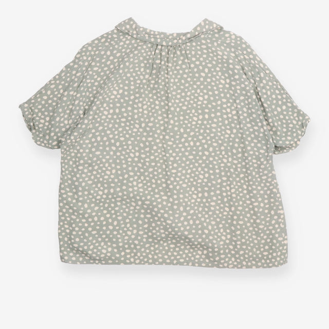 Sage Green Polka Dot Short Sleeve Tie Front
