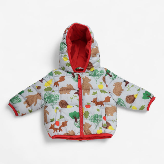 Coat Grey Puffer with Bears in the Woods