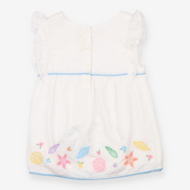 Tunic White Frill Flowers and Seashells
