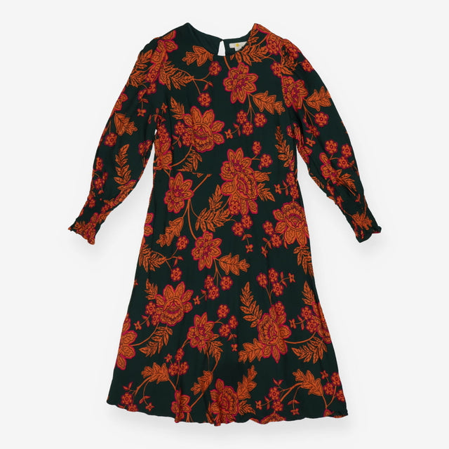 Boden Green & Orange Floral Midi Dress – Long Slee