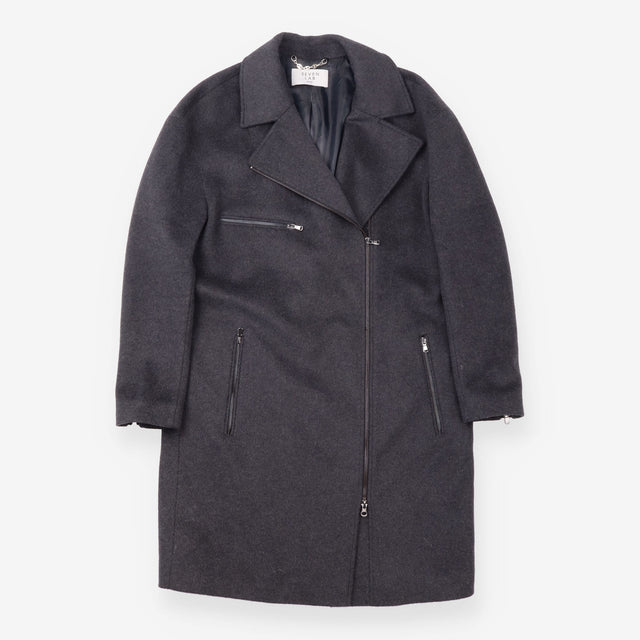 Coat Charcoal Wool Cashmere Fur Skull Motif Longli