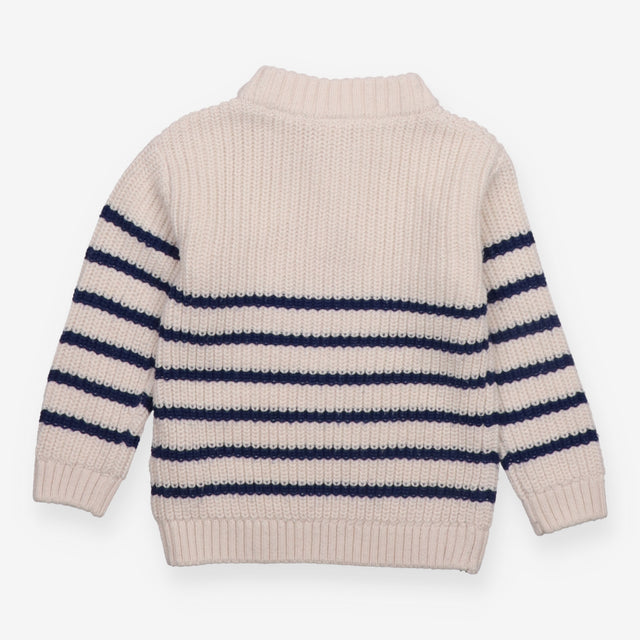 Knitted Sweater 1/4 Zip White with Blue Strip