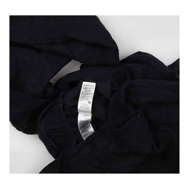 Trousers 100% Linen Wide Leg Belted Casual Black