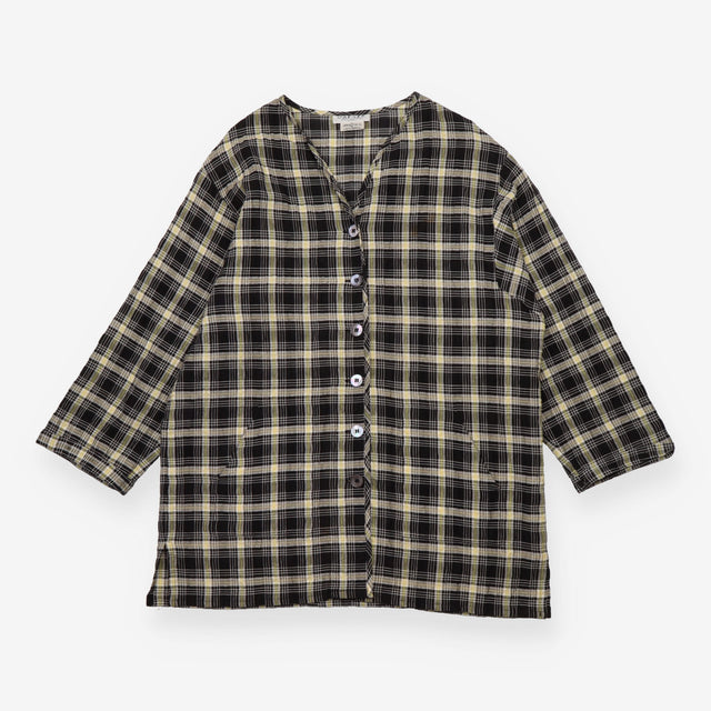 Vintage Checked Linen Blend Longline Shirt Jacket