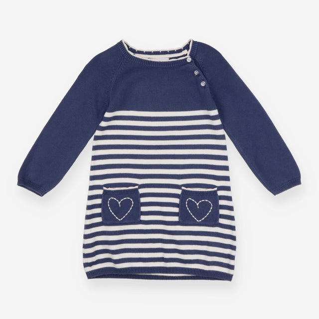 Dress Knit Blue Striped with Heart Pockets