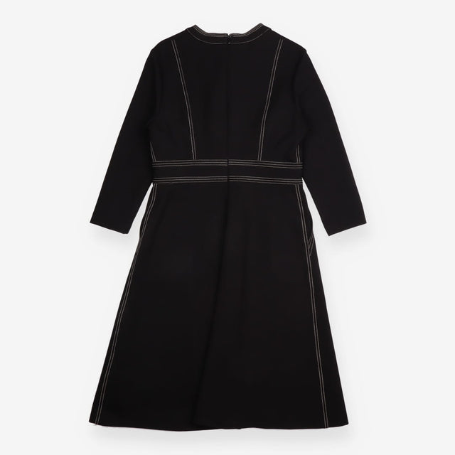 Midi Dress Black Crepe Knit Tailored Topstitch
